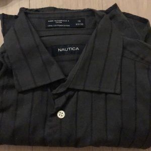 Nautica M 16/32-33 Grey-Black Stripe Dress Shirt